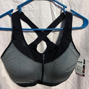 Avia Women's Black and Gray Zip-Front Sports Bra XXL (D-DD)